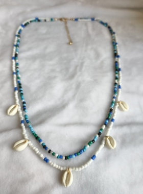 青岛外贸饰品项链潮流时尚贝壳吊坠双层串珠精美个性长款毛衣链