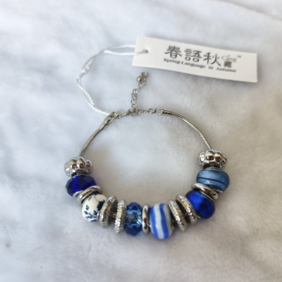 手镯潮流时尚百搭休闲蓝色系精美青花瓷陶瓷玻璃水晶珠子手链手绳