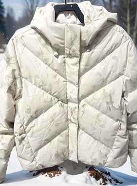 正品安踏防泼水印花短款羽绒服女