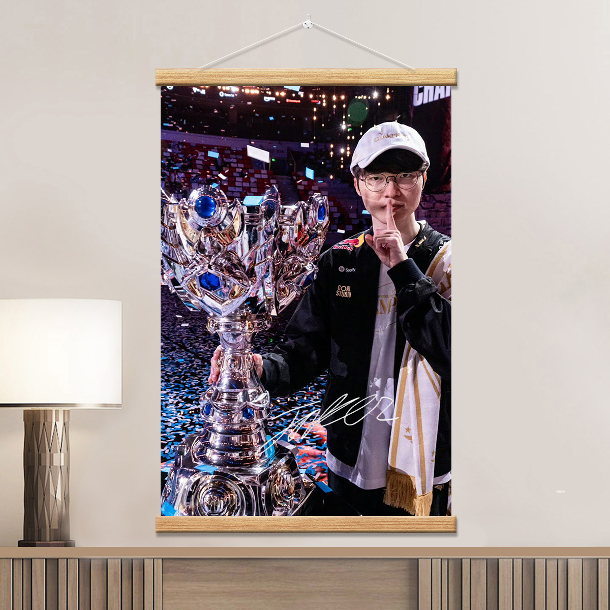 英雄联盟T1 Faker李相赫夺冠签名照海报网咖装饰挂画电竞周边礼物