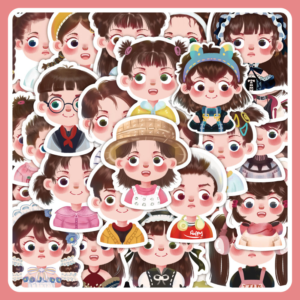 60张原创风Q版肖像卡通贴纸手账笔记本行李箱滑板车贴画厂家