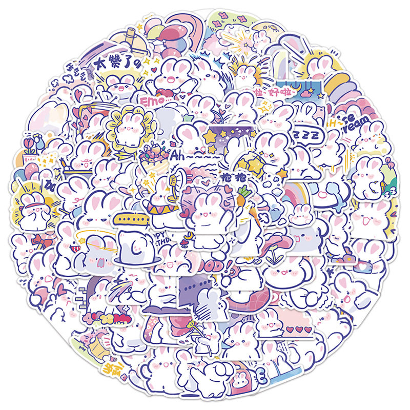 60张新款卡通福福兔贴画手机壳DIY笔记本滑板车可移贴纸