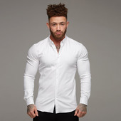 男士 跑步运动修身 寸衫 肌肉男健身衬衫 高弹力商务收腰免烫长袖 衬衣