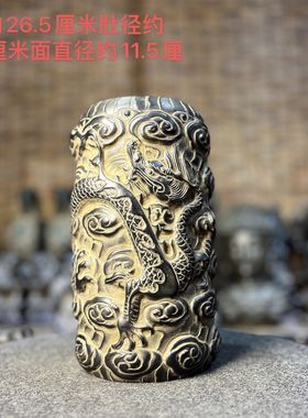天然青石雕刻盘龙柱家居茶室会所装饰摆件复古新款造景文玩中式