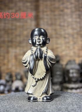 天然青石雕刻沙弥小和尚家居茶室会所装饰摆件复古新款造景