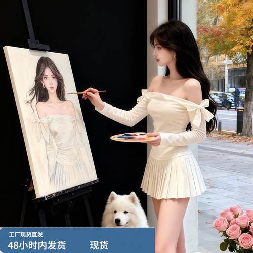 纯欲性感一字领露肩蝴蝶结长袖连衣裙女秋冬收腰显瘦辣妹百褶短裙