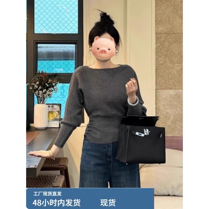 巨好看的早秋穿搭掐腰设计感针织衫女韩系上衣收腰毛衣内搭打底衫