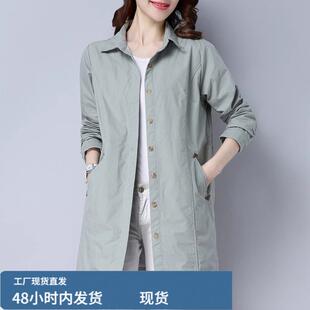 纯檰衬衫领薄款风衣女春秋中长款韩版休闲宽松中年妈妈40岁50外套