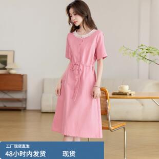 棉麻连衣裙女2026新款夏季轻奢高级感收腰显瘦中长款高端亚麻裙子