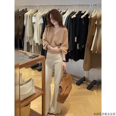 高级感慵懒风软糯韩版宽松v领套头日系设计感针织毛衣女秋冬外穿