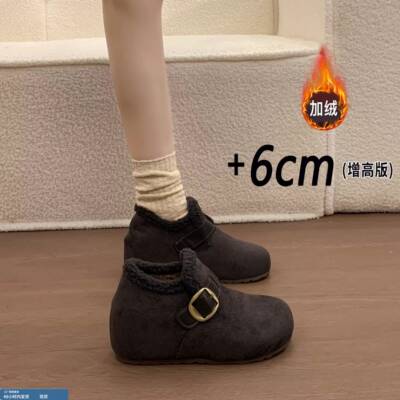 6cm厚底内增高加绒保暖豆豆勃肯鞋女2025冬季新款雪地靴毛毛棉鞋