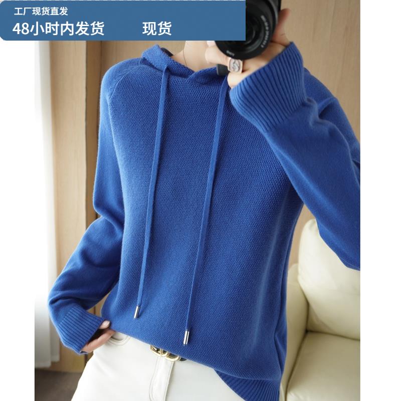气质连帽卫衣毛衣女春秋冬新宽松上衣加厚带帽打底长袖针织衫打底