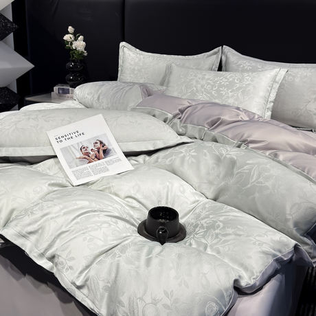Jihilton Royal Silk Satin Seven-Color Silver Thread Jacquard Four-Piece Set High-Precision Jacquard Duvet Cover Tencel Bed Sheet A2