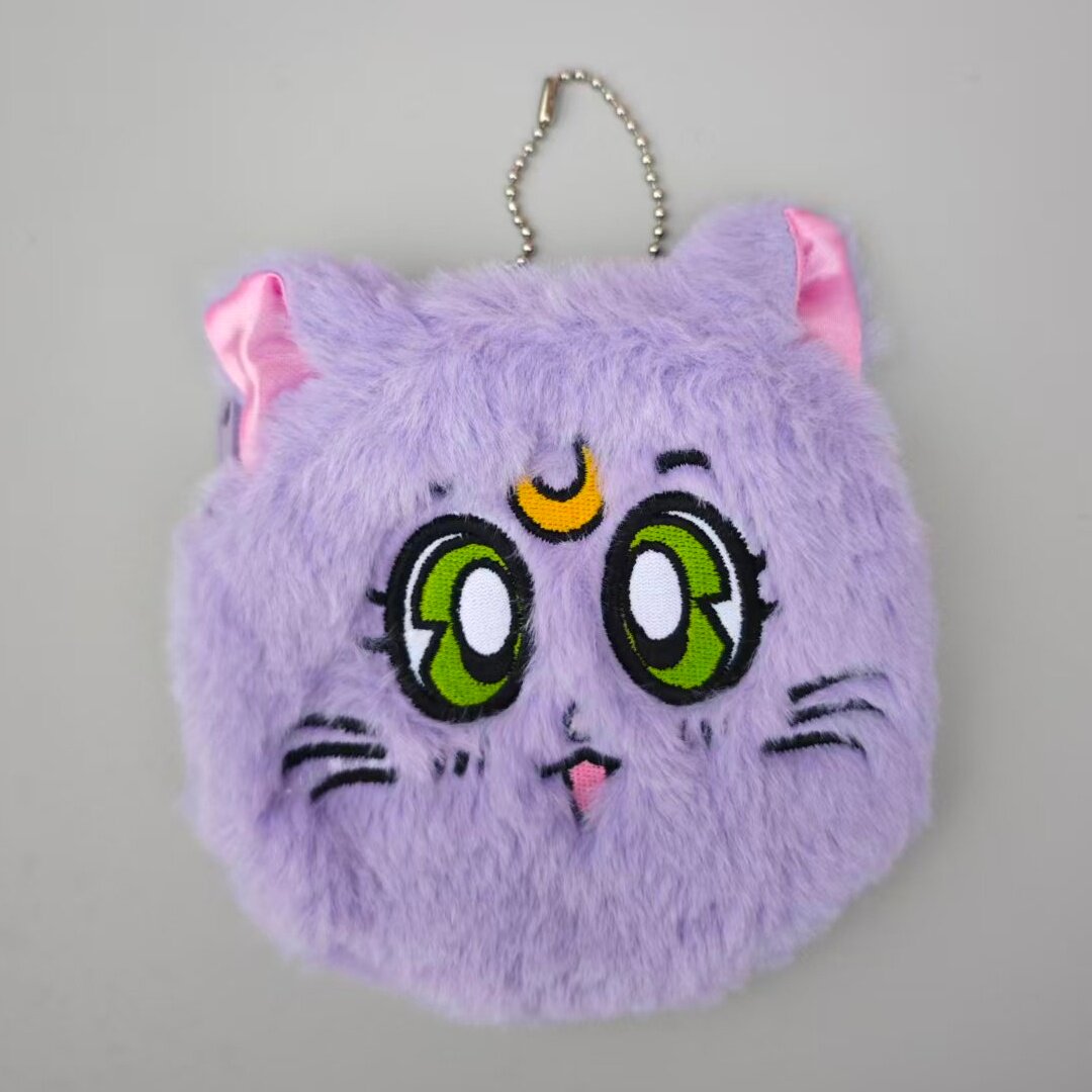紫色可爱小猫机绣手机挂件包包挂饰收纳包零钱包卡包口红包