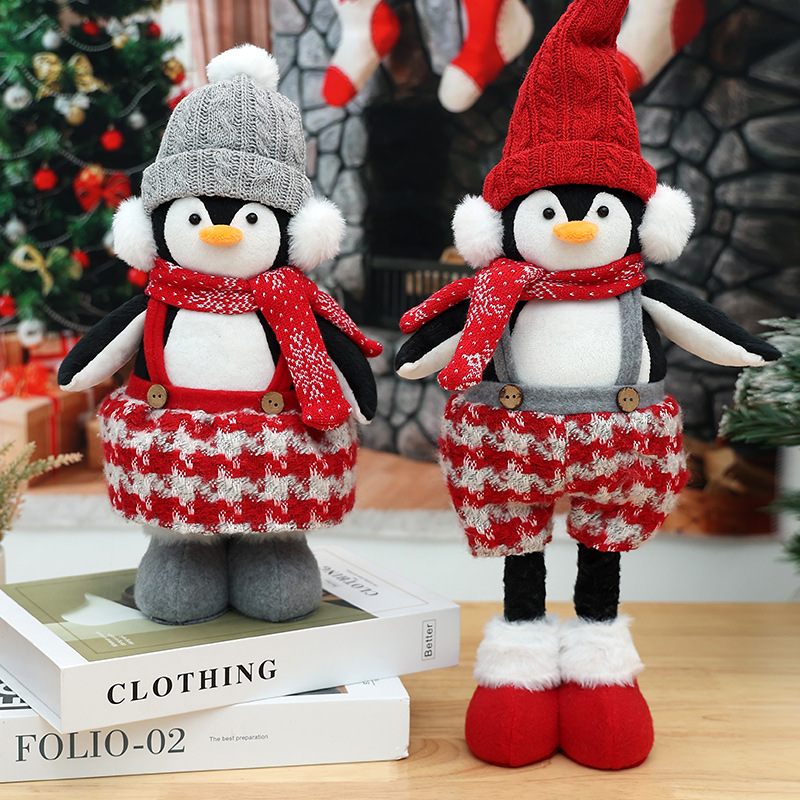 Christmas Decorations Scalable Penguin Doll, Red  Grey doll