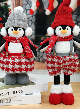 Christmas Decorations Scalable Penguin Doll, Red  Grey doll