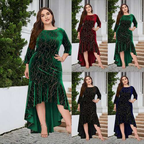 Women's beautiful high-low ultra long velvet formal dress