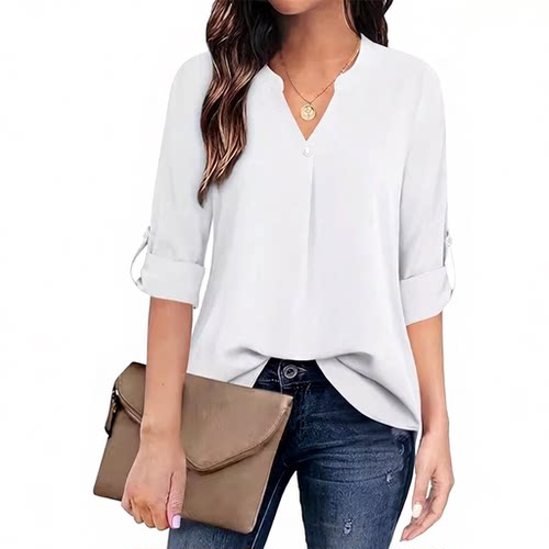 New V-neck casual shirt with long sleeves and cuffs t-shirt
