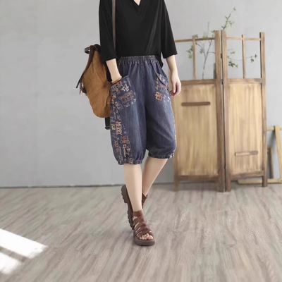 Fashion casual women's jeans women's printed denim shorts