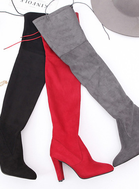 Pointed women's zippered high heels boots欧美尖头高跟女靴子