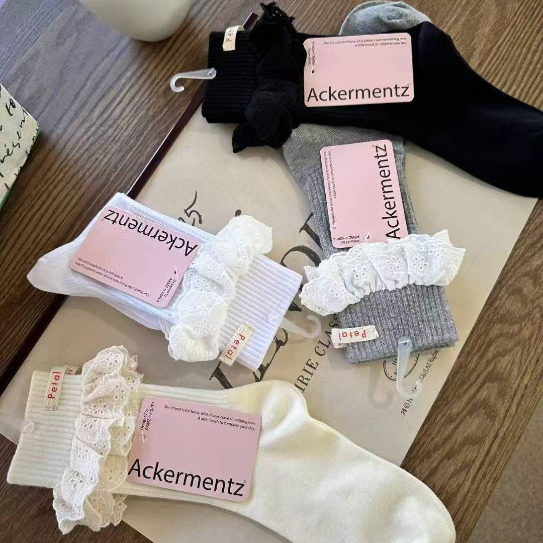 韩国东大门袜子洛丽塔宫廷风花边女袜日系ins风少女静美柔中筒袜