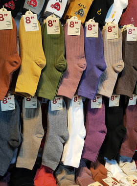 堆堆袜韩国进口女袜ETNA秋冬季暖色系纯色简约螺纹东大门长筒袜厚