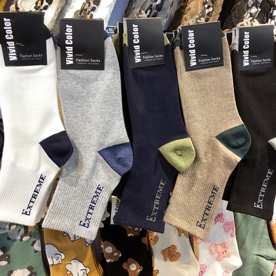 韩国袜子男士棉袜东大门vivid拼色彩跟字母中筒袜四季潮男袜
