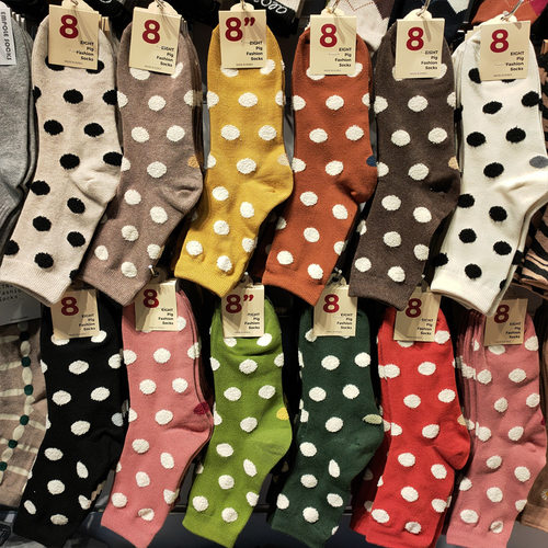 韩国进口袜子东大门ETNA秋冬新款百搭袜加厚植绒圆点中筒袜潮