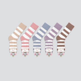冬中筒珊瑚绒女袜甜美彩条纹保暖柔软睡眠袜kikiyasocks韩国袜子