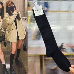 包邮韩国袜子女纯色及膝小腿袜明星同款长袜东大门净版高筒过膝袜