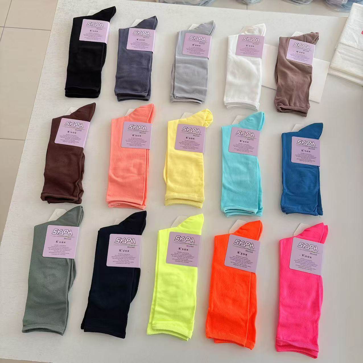 韩国速干袜子女中筒袜 k'sox袜子纯色糖果色薄款丝袜春夏堆堆女袜