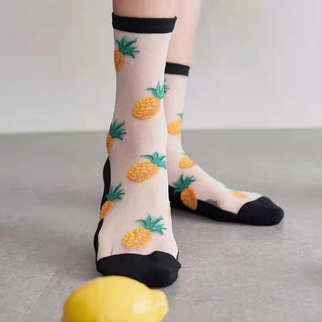 现货夏薄中筒女丝袜水果菠萝香蕉草莓桃子成人ggorangnae韩国袜子