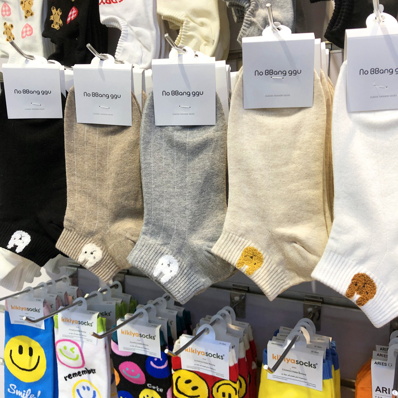 韩国进口袜子女东大门春夏新款可爱植绒卡通袜纯色简约休闲短筒袜