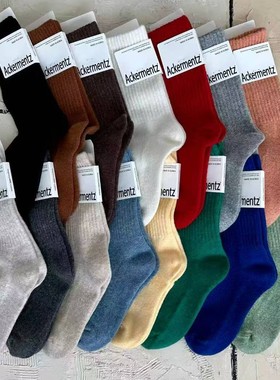 冬羊毛中筒女袜格调潮流糖果色保暖袜纯色ACKERMENTZ韩国