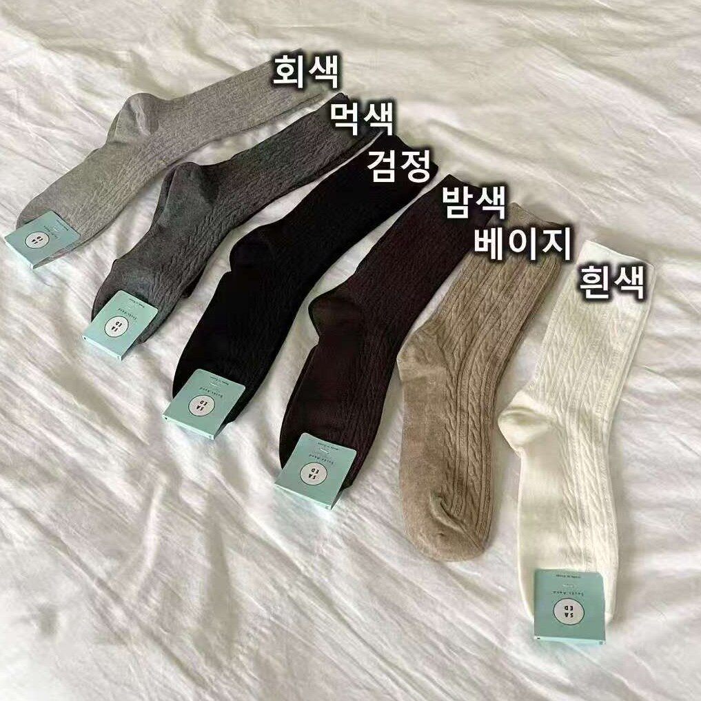 韩国SAED袜子东大门秋冬纯色麻花纹复古绅士潮搭男袜中筒袜