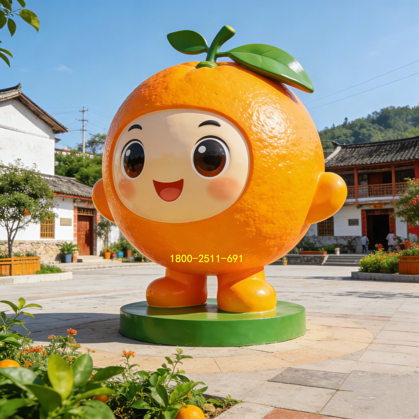 生态园橙子人偶雕像定做卡通创意柑橘雕塑水果园卡通公仔美陈装饰