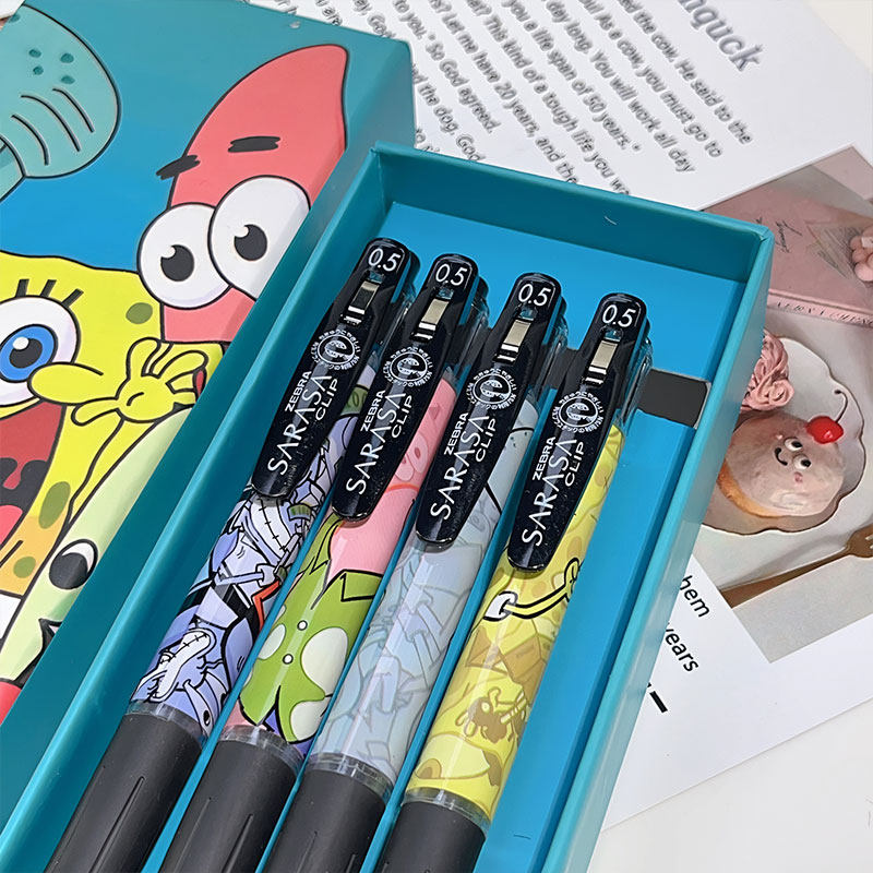 日本ZEBRA斑马中性笔JJ15海绵宝宝DIY限定贴纸学生考试用速干顺滑派大星章鱼哥按动水笔0.5黑笔,文具电教/文化用品/商务用品,中性笔,淘宝优惠券,粉丝福利购,淘宝优惠卷