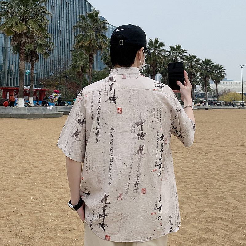 风男士夏季薄款复古盘扣汉服五分袖衬衣新中式男装7006,男装T恤,电商A056
