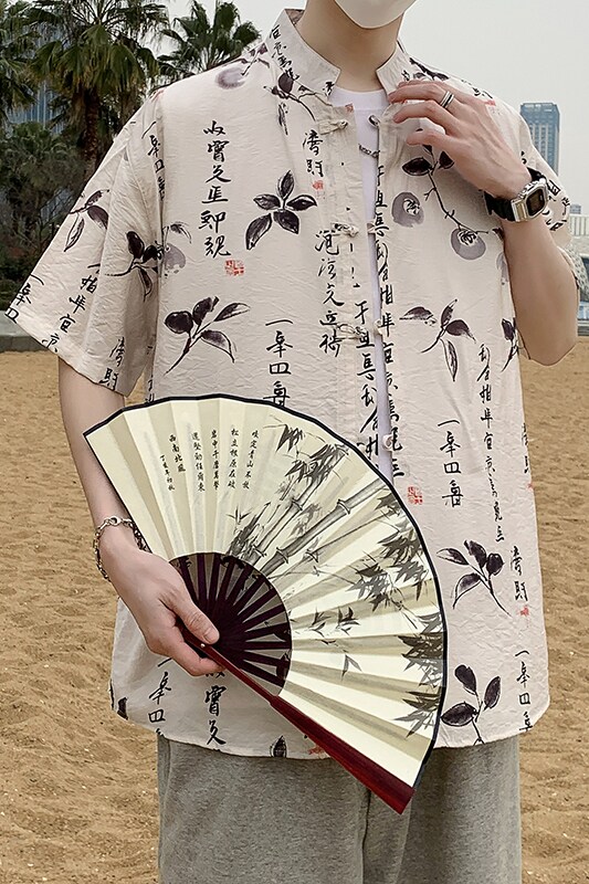 新中式衬衣风盘扣短袖衬衫男唐装夏季薄外套男士青年7009P40,男装T恤,电商A056