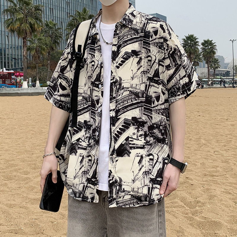 港风花衬衫短袖男女夏季夏威夷沙滩衬衣痞帅大码宽松休闲7234P35,男装T恤,电商A056