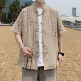 风短袖衬衫男士夏季新中式立领盘扣衬衣男7002P40，男装T恤，电商A056
