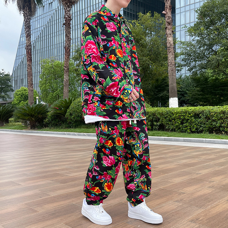 无差价/东北花港风情侣礼服宽松版长裤+衬衫A056-8018套装/特P55,男装衬衫,电商A056