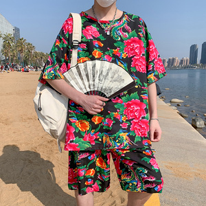 套装特批 东北花网红 情侣短袖T恤P20 中裤P20 套装P40图片