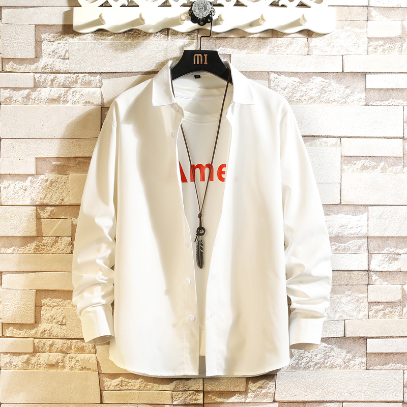 日系纯色男长袖宽松大码印花衬衣C800P33，男装衬衫，电商A056