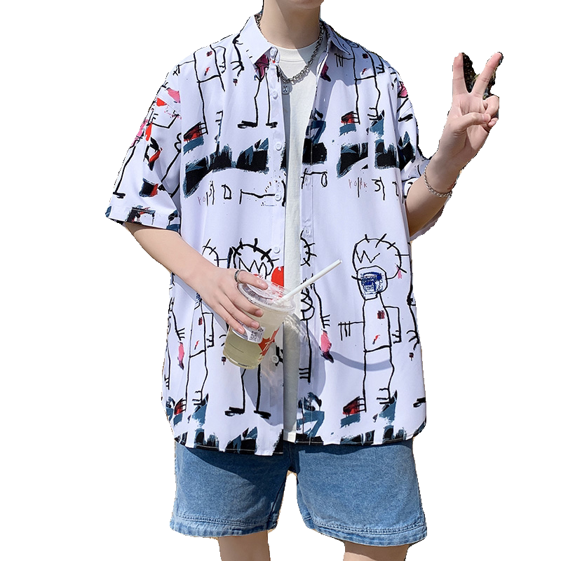 C326短袖衬衫男夏季新款港风宽松设计感痞帅寸衣P35,男装T恤,电商A056