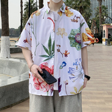 夏季短袖衬衫丝光棉免烫花衬衣男胖子宽松印花半袖7229P35，男装T恤，电商A056