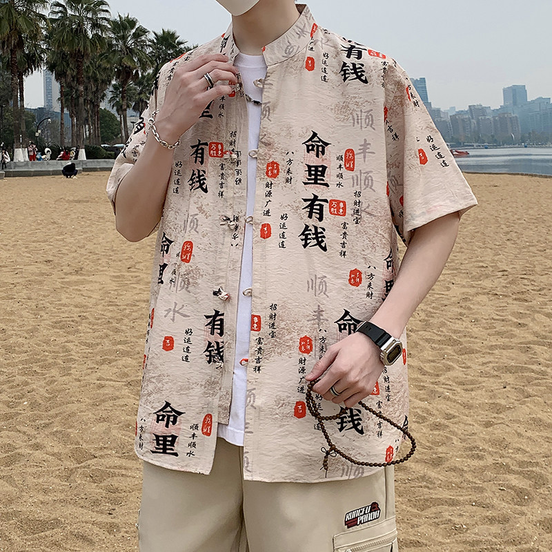风盘扣短袖衬衫男夏季薄外套男士青年新中式衬衣7004P40图片