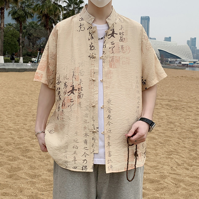 新中式春夏风男装盘扣唐装汉服短袖衬衫衬衣7012P40,男装T恤,电商A056