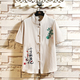 风男短袖衬衫男生棉麻印花大码纯棉衬衣A056-C142-P33，男装T恤，电商A056