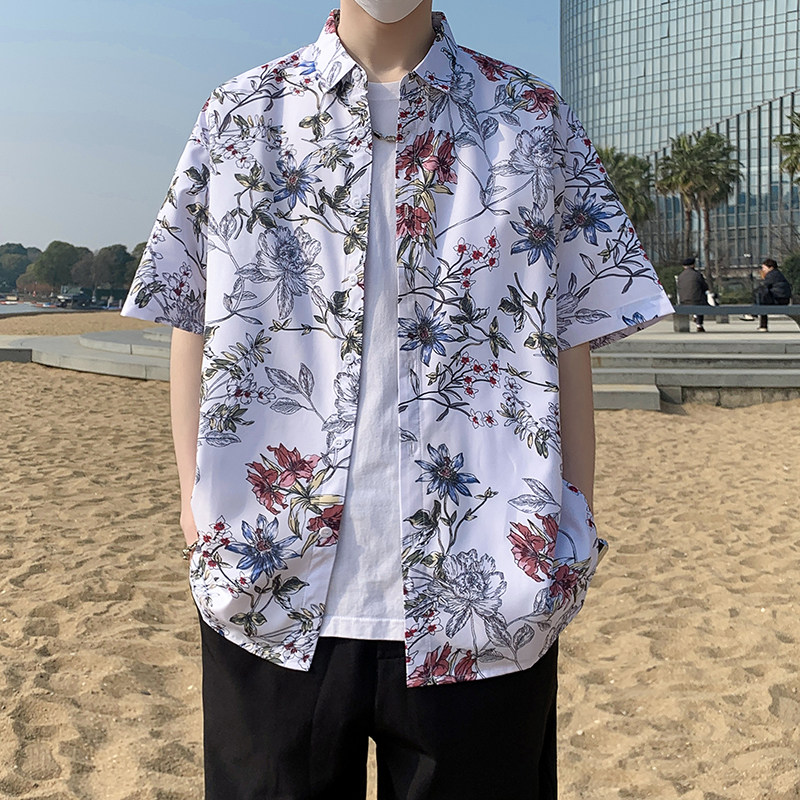 冰丝花衬衫短袖男夏威夷沙滩衬衣痞帅大码宽松休闲外套7232P35,男装T恤,电商A056